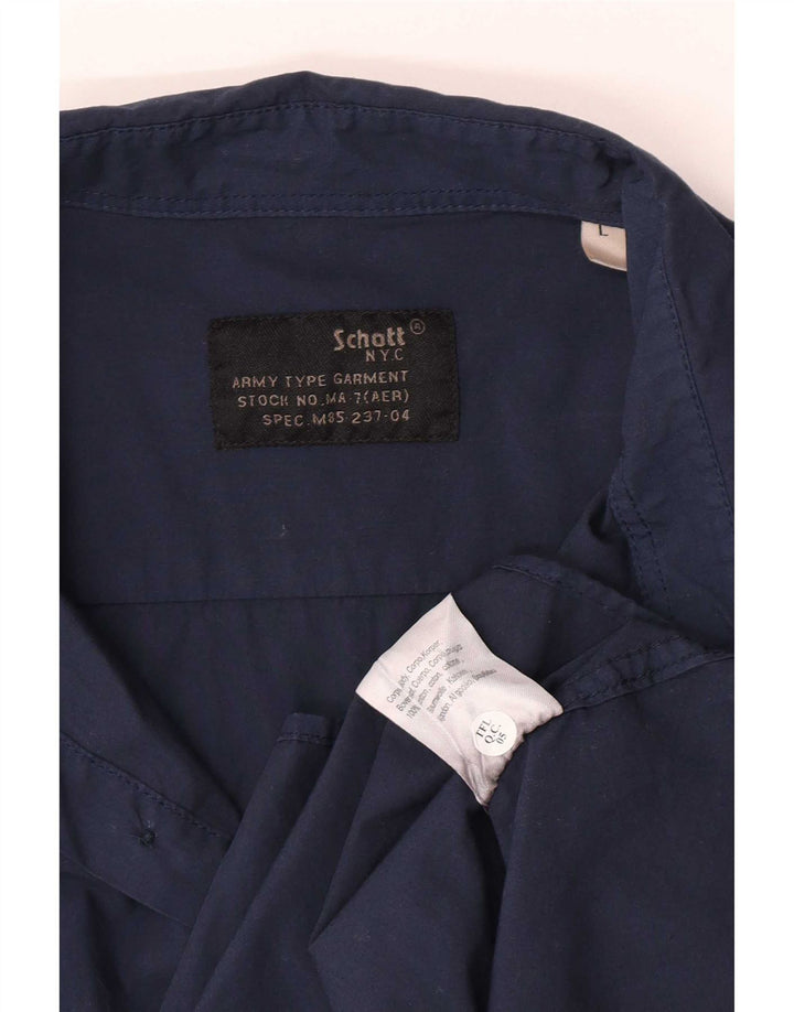 Schott Mens Shirt Large Navy Blue Cotton