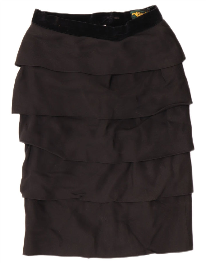 VINTAGE Womens High Waist Tiered Skirt IT 42 Medium W26  Black Viscose