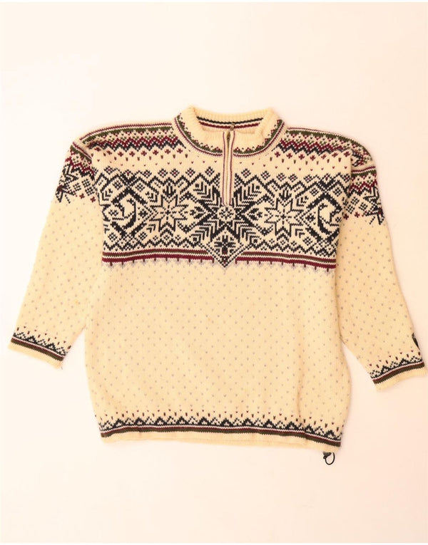 Dale of Norway Mens Zip Neck Jumper Sweater Small Beige Fair Isle New Wool