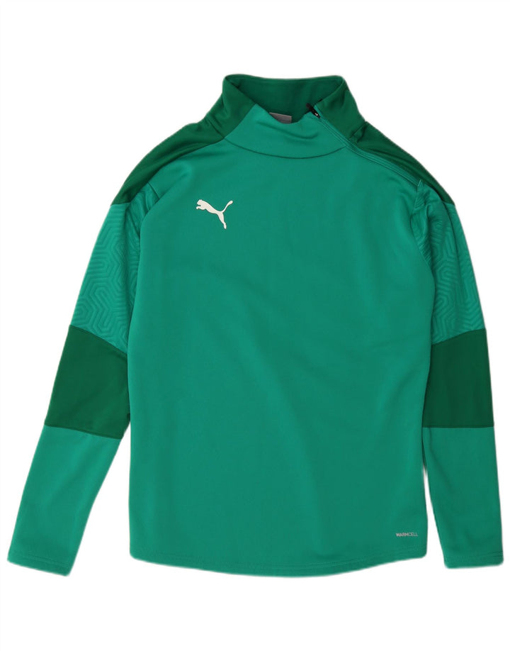 Puma Mens Zip Neck Sweatshirt Jumper Medium Green Colourblock Polyester