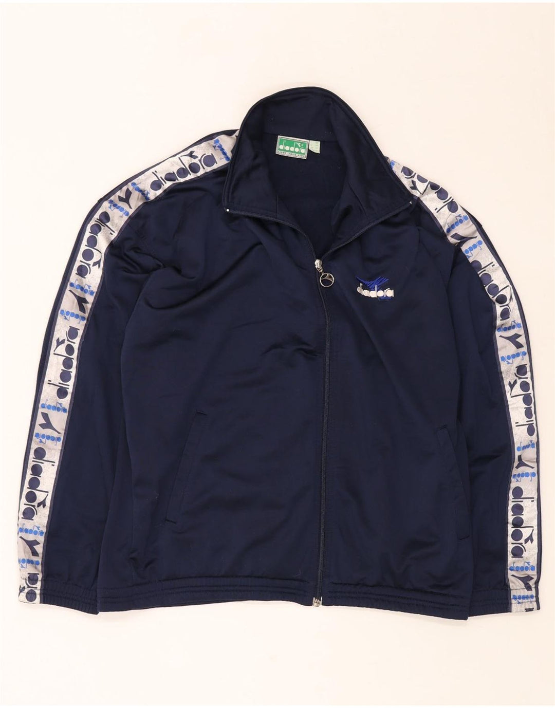 DIADORA Mens Tracksuit Top Jacket UK 38 Medium Navy Blue Colourblock