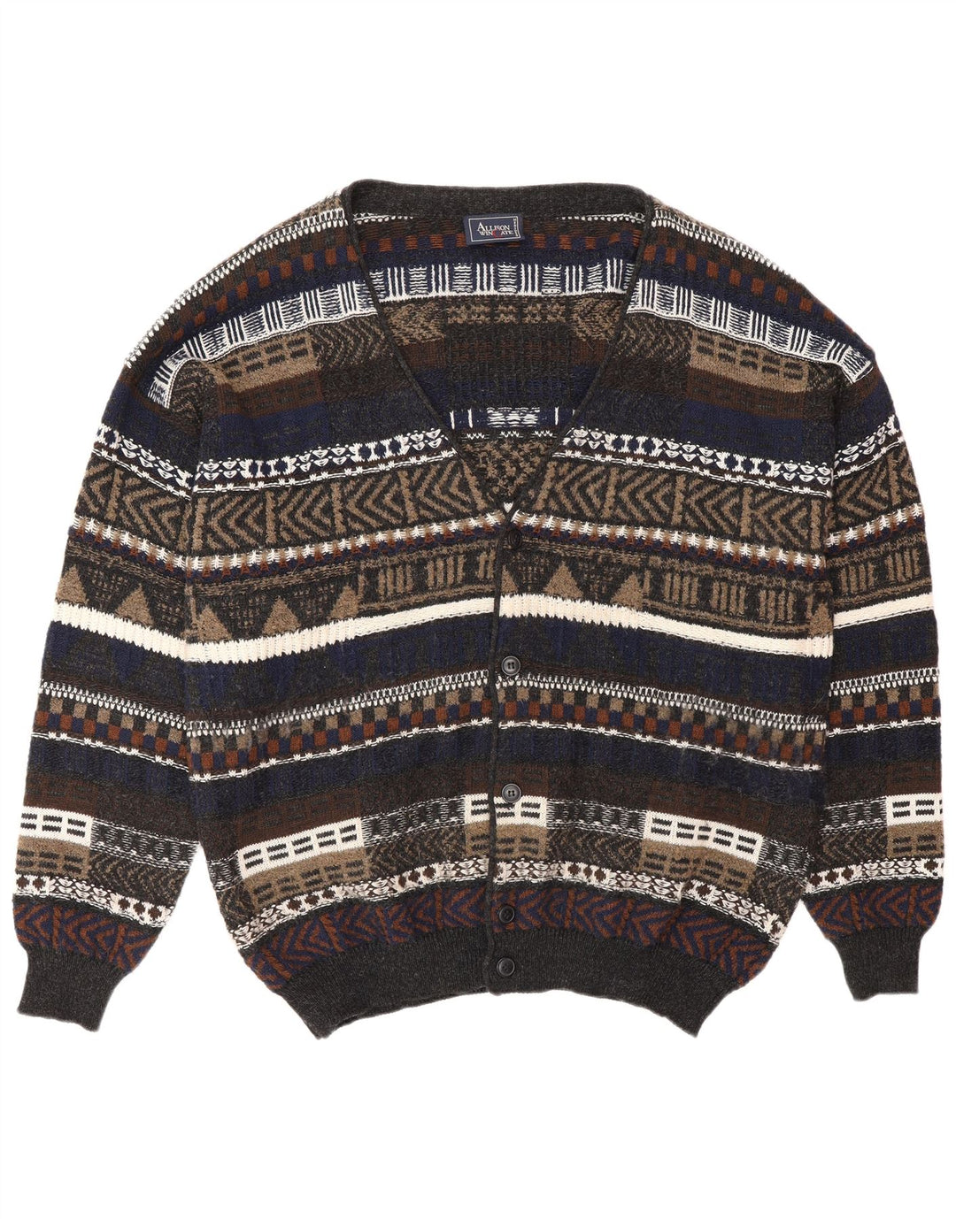 ALLISON WINGATE Mens Cardigan Sweater IT 56 2XL Multicoloured Fair Isle
