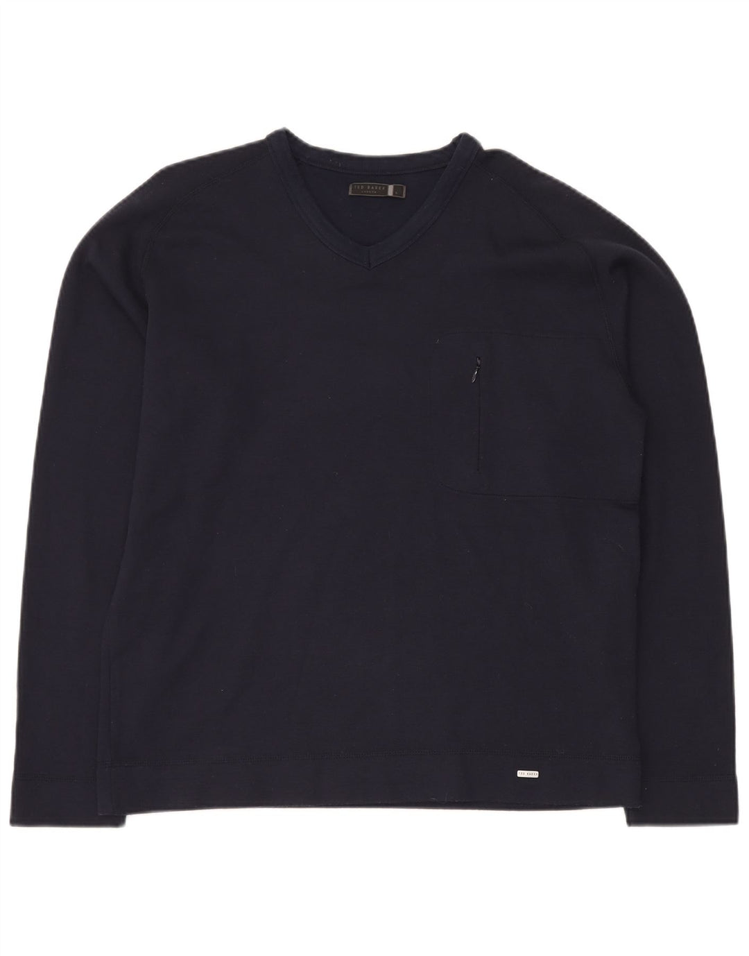 TED BAKER Mens V-Neck Jumper Sweater Size 5 XL Navy Blue Cotton