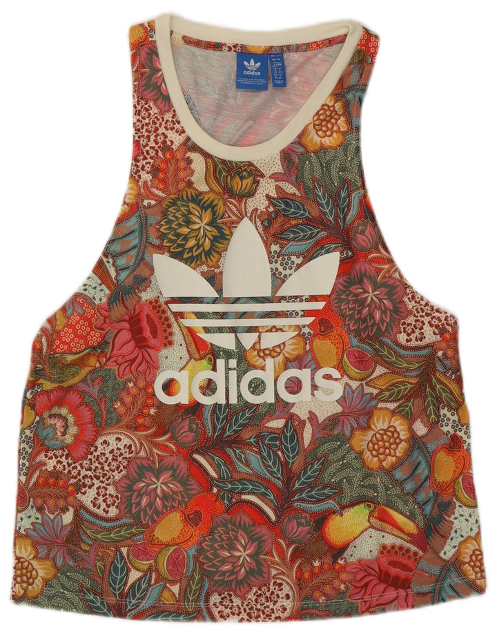 ADIDAS Womens Graphic Vest Top UK 12 Medium Multicoloured Floral Polyester