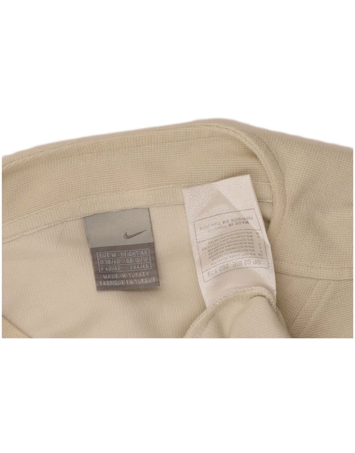 NIKE Womens Crop Top Long Sleeve UK 10/12 Medium Off White Cotton