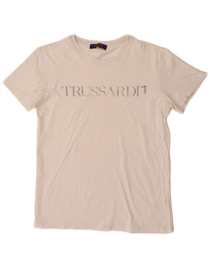 Trussardi Jeans Mens Graphic T-Shirt Top Medium Off White