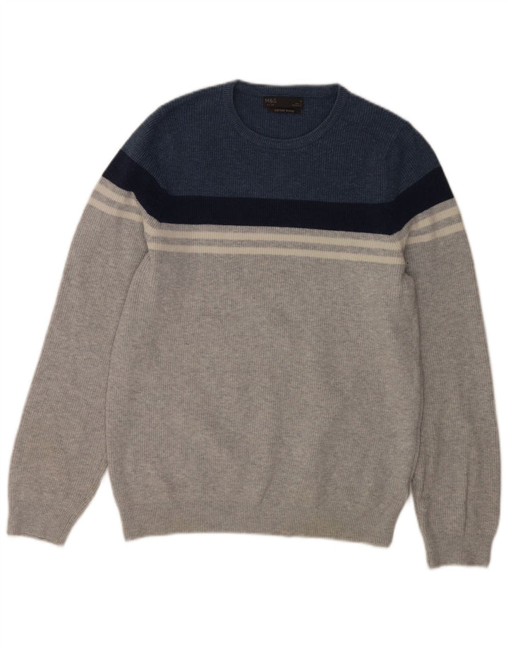 Marks & Spencer Mens Crew Neck Jumper Sweater Small Grey Colourblock