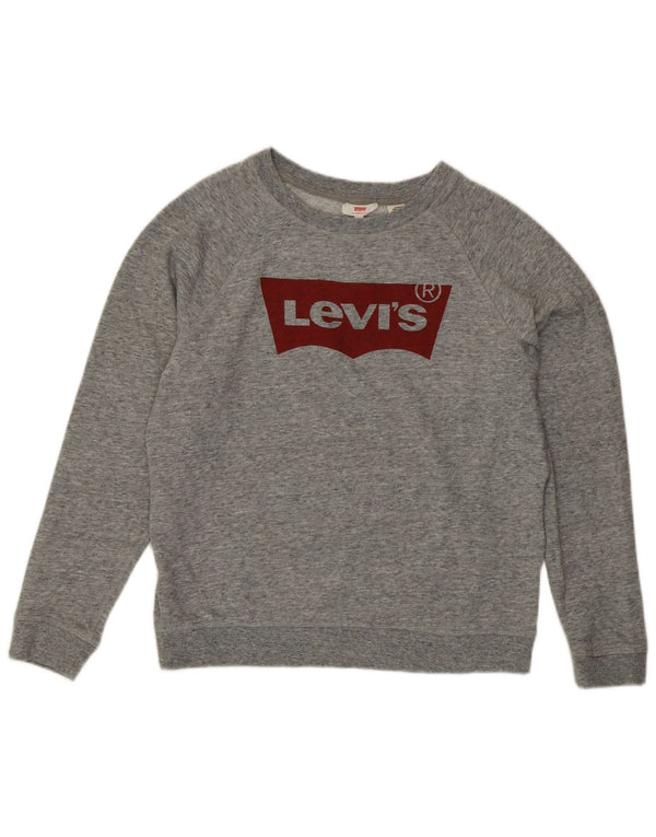 Levi's Womens Graphic Sweatshirt Jumper UK 16 Large Grey Flecked Cotton