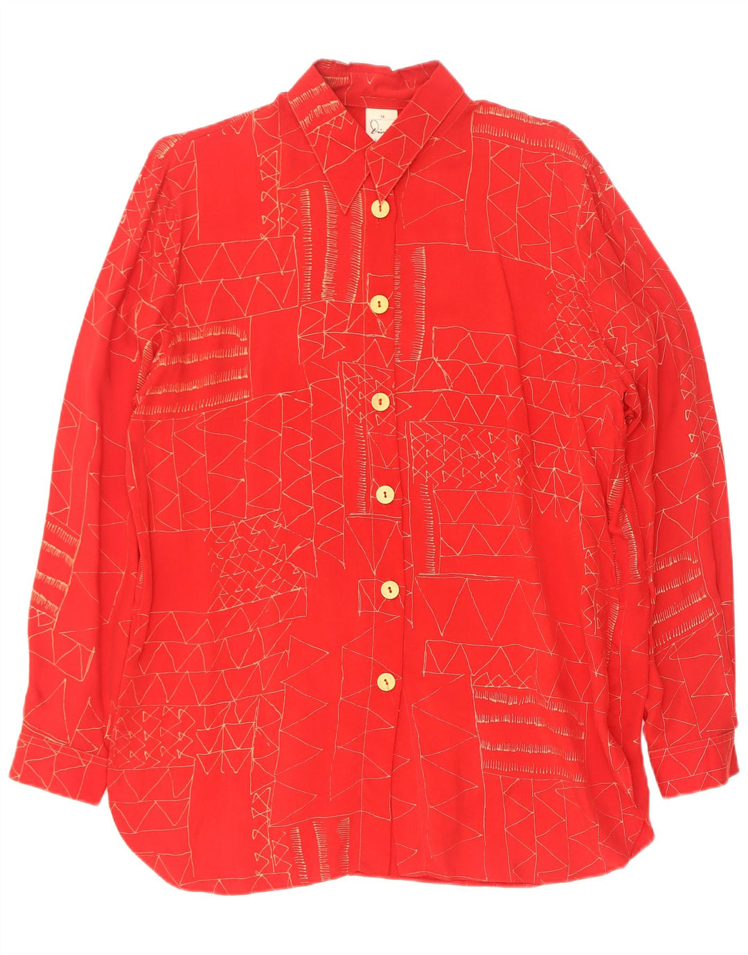 Divina Womens Shirt Blouse EU 38 Medium Red Geometric Cupro
