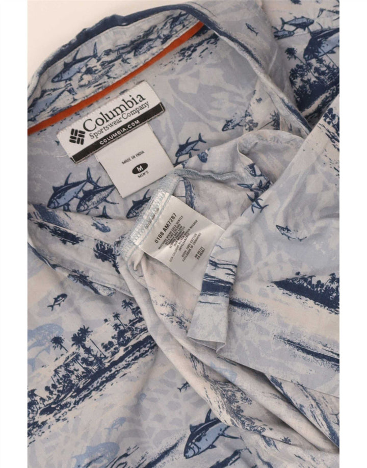 Columbia Mens Abstract Pattern Short Sleeve Shirt Medium Blue Cotton