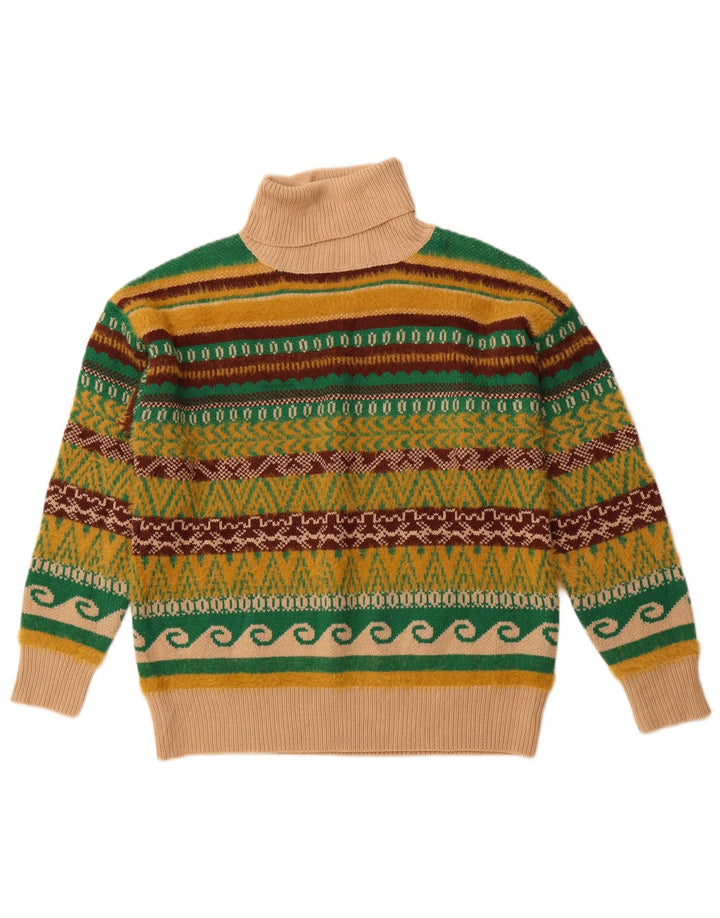 VINTAGE Mens Roll Neck Jumper Sweater Large Multicoloured Fair Isle