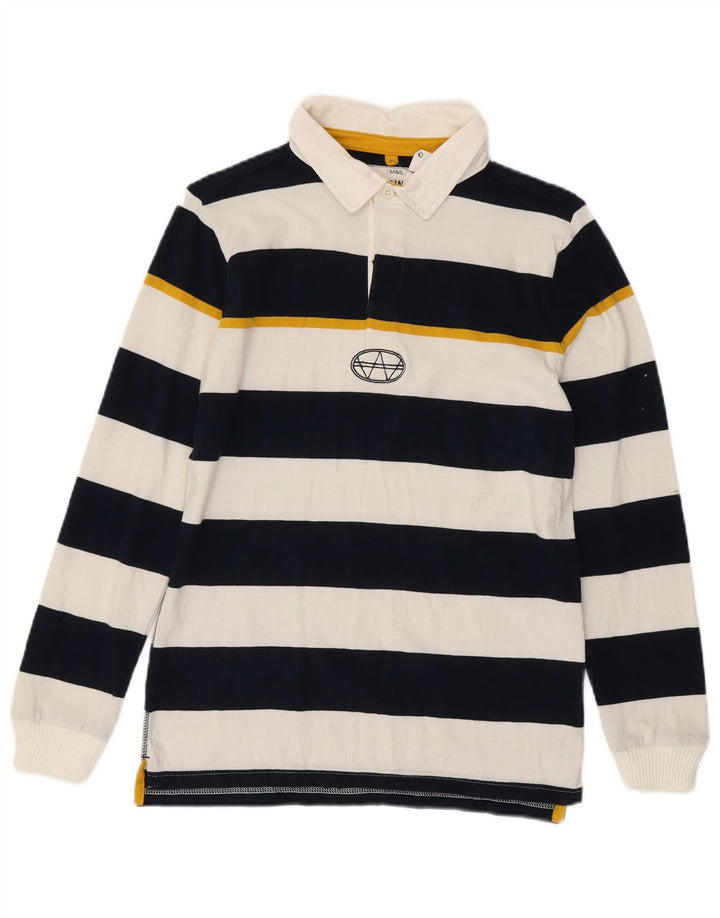 Marks & Spencer Boys Rugby Polo Shirt 12-13 Years Navy Blue Striped