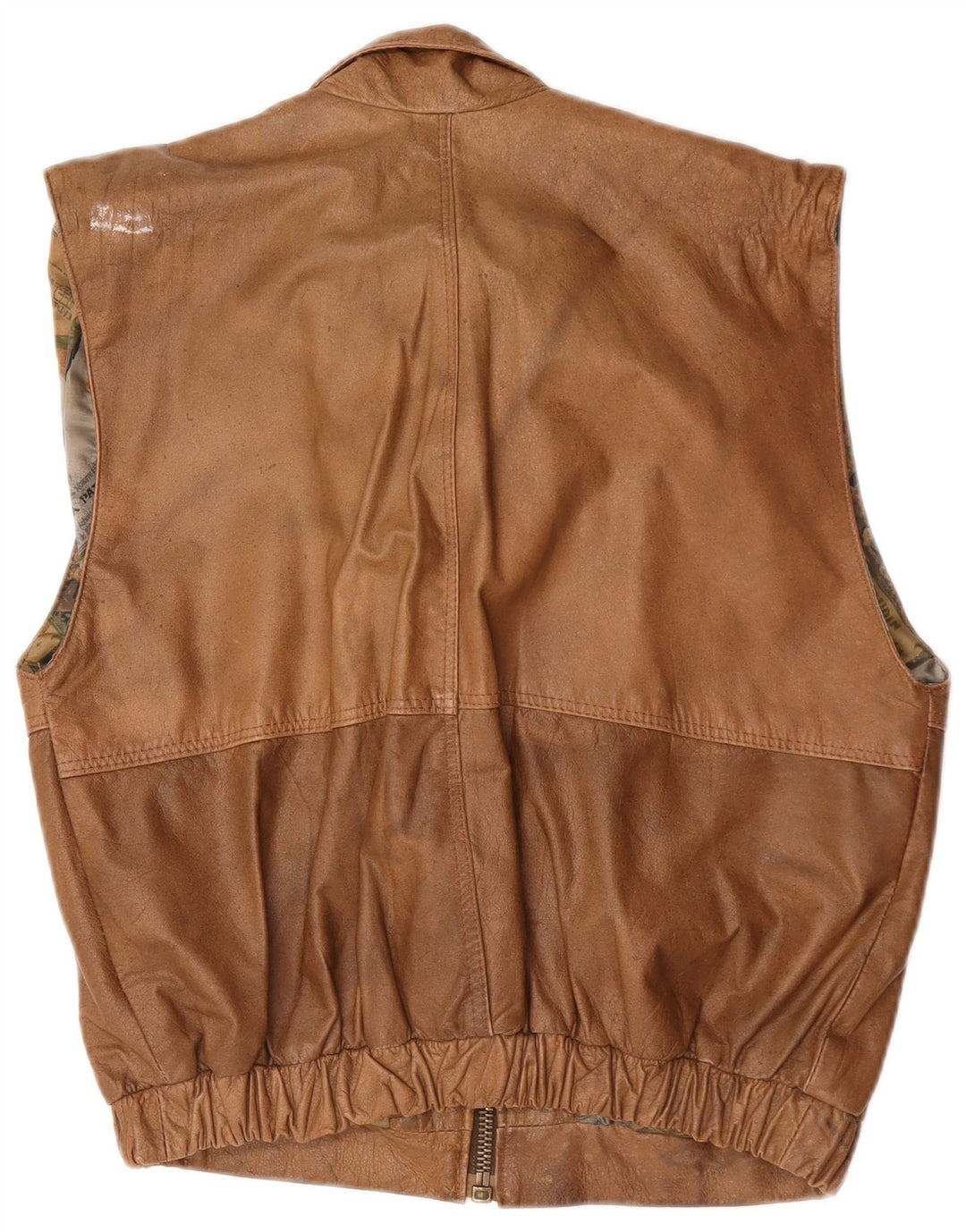 Vintage Mens Leather Gilet UK 40 Large Brown