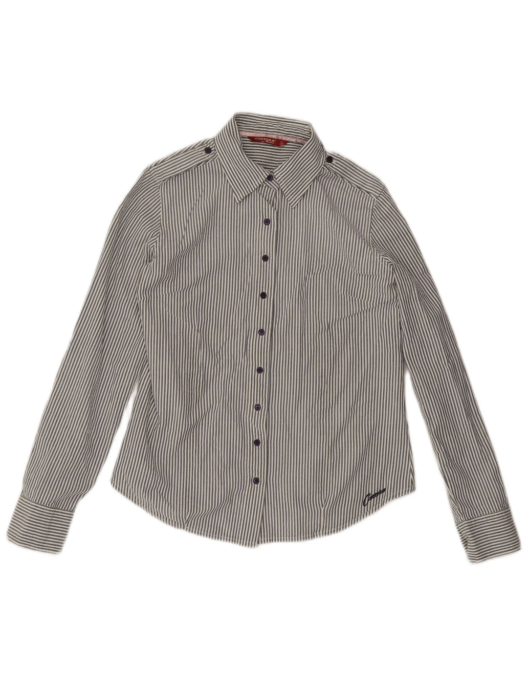 Carrera Womens Shirt UK 12 Medium Grey Striped