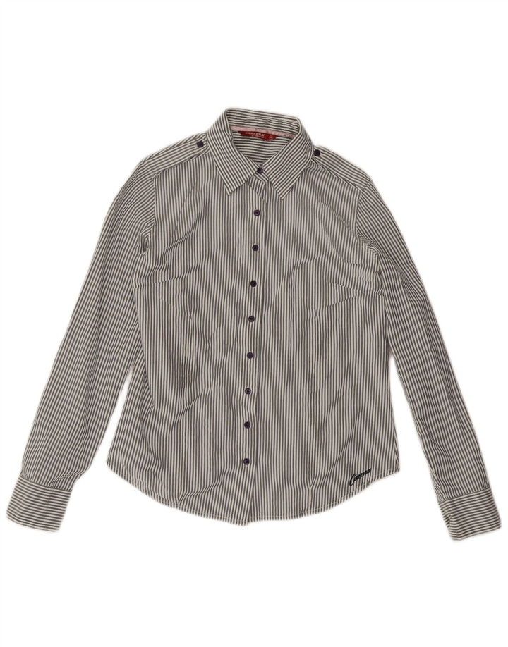 Carrera Womens Shirt UK 12 Medium Grey Striped