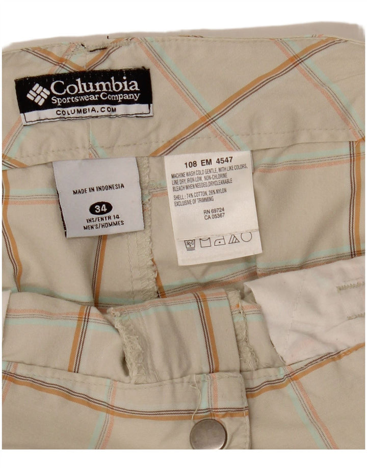 COLUMBIA Mens Cargo Shorts W34 Large Beige Check Cotton