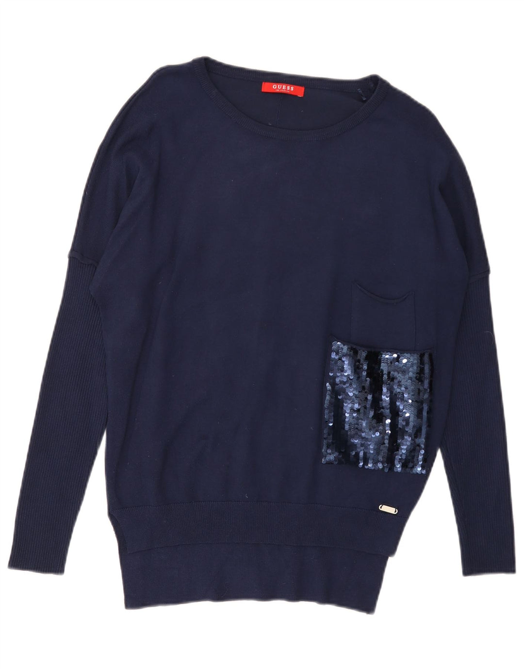 GUESS Womens Oversized Boat Neck Jumper Sweater UK 6 Small Navy Blue