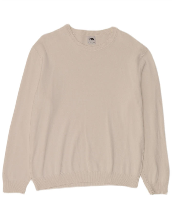Zara Mens Crew Neck Jumper Sweater Large White