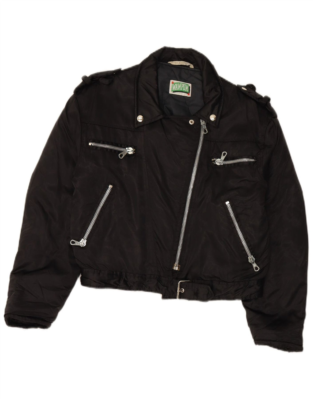 WAMPUM Womens Oversized Biker Jacket UK 10 Small Black Nylon