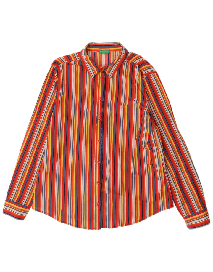 BENETTON Womens Shirt UK 14 Medium Multicoloured Striped Cotton