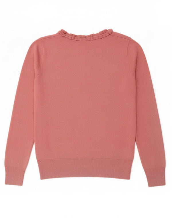 Oasis Womens Ruffle Boat Neck Jumper Sweater UK 10 Small Pink Cotton