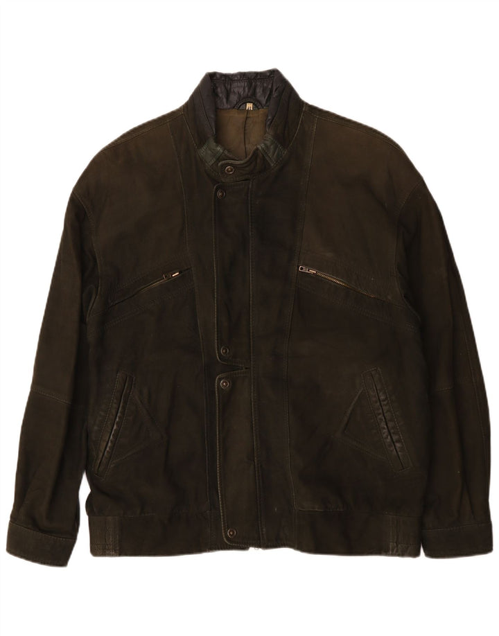 Vintage Mens Leather Jacket IT 48 Medium Khaki