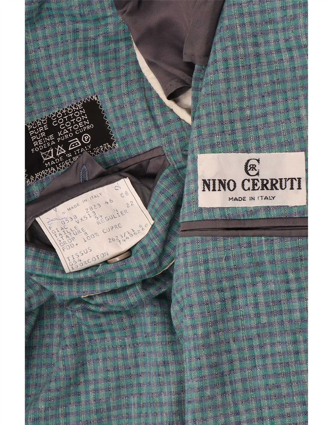 Nino Cerruti Mens 2 Button Blazer Jacket IT 54 2XL Blue Check Cotton