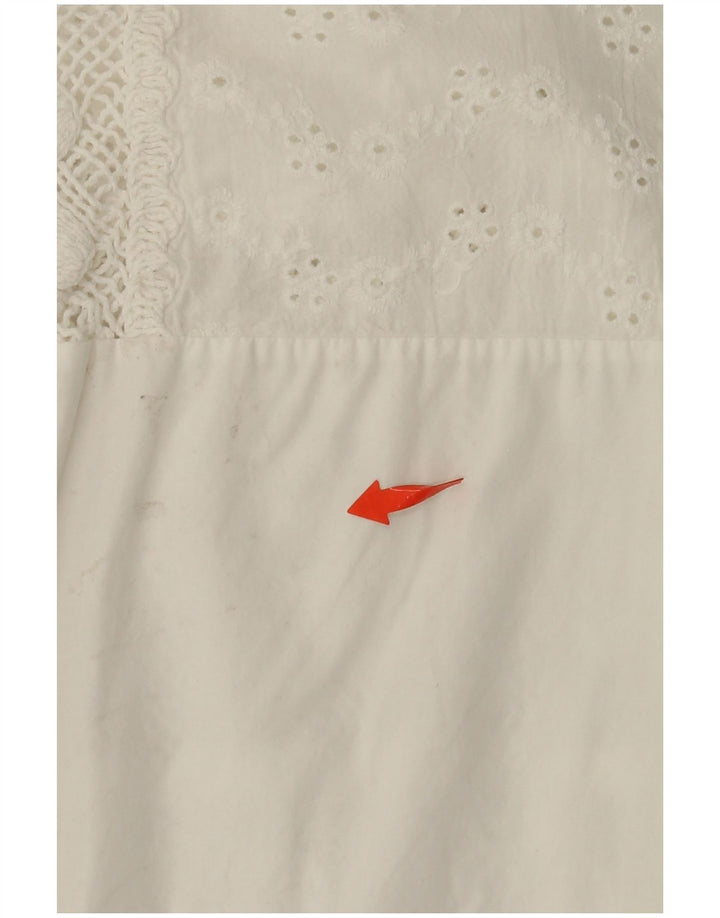 VINTAGE Womens 3/4 Sleeve Shirt Blouse UK 14 Medium White Floral Cotton