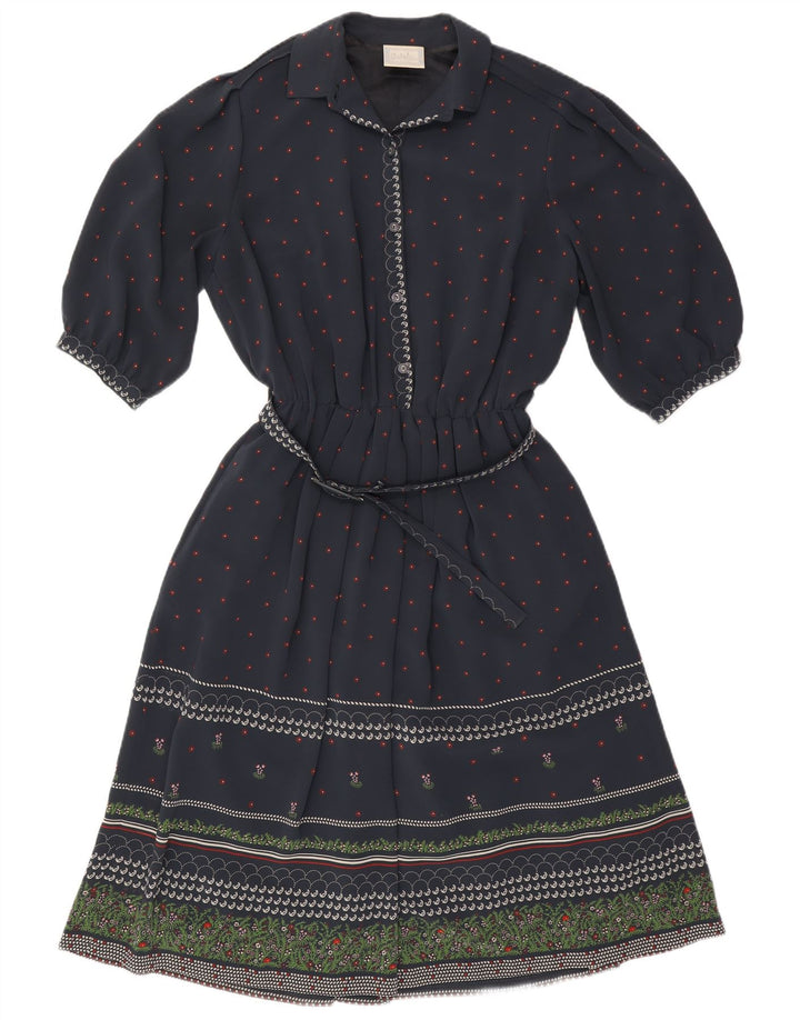 RALPH Womens 3/4 Sleeve A-Line Dress EU 46 XL Navy Blue Floral Polyester