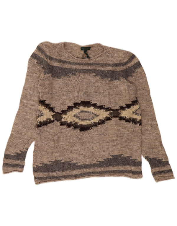 RALPH LAUREN Womens Boat Neck Jumper Sweater UK 16 Large Beige Fair Isle