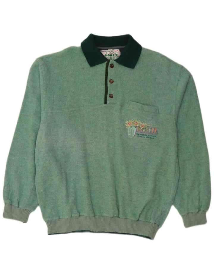 DIADORA Mens Polo Neck Jumper Sweater Large Green Wool