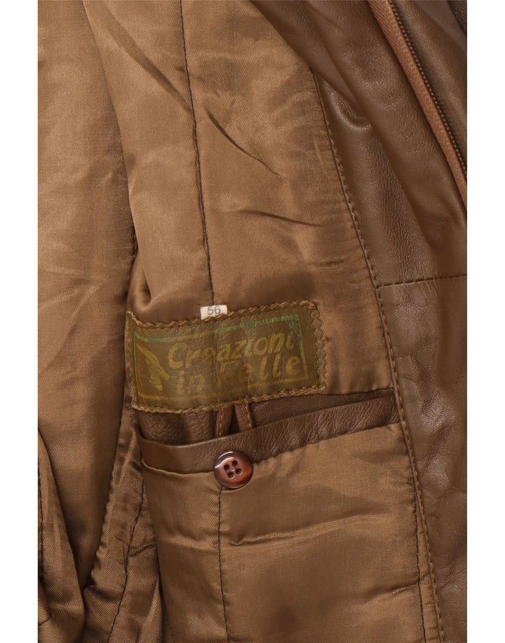 Vintage Mens Military Leather Jacket UK 42 XL Khaki Leather