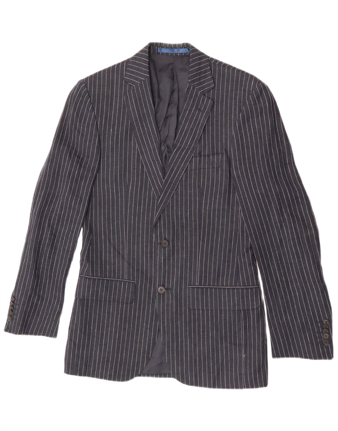 Marks & Spencer Mens 2 Button Blazer Jacket UK 34 XS Navy Blue Pinstripe