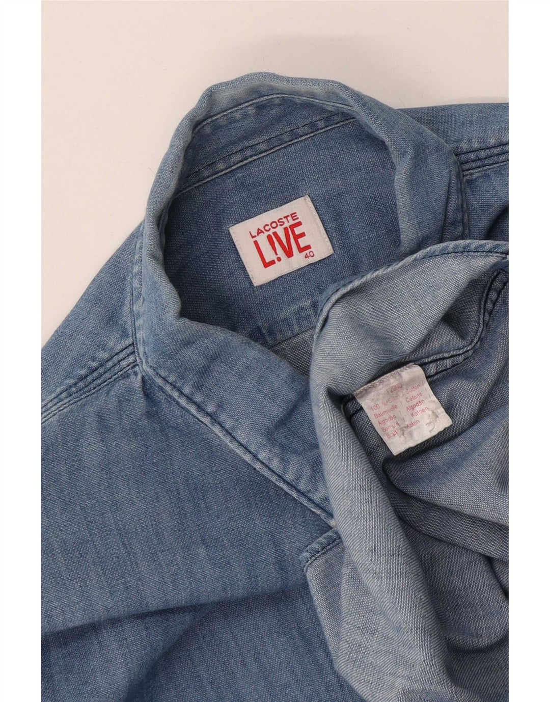 Lacoste Mens Denim Shirt Size 40 Medium Blue Colourblock Cotton