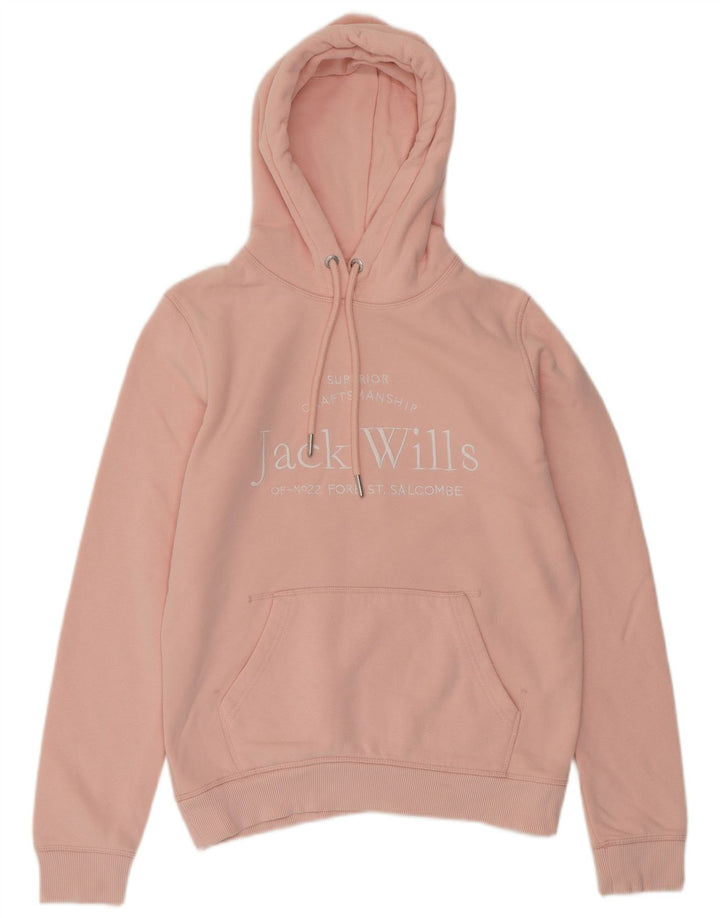 JACK WILLS Womens Graphic Oversized Hoodie Jumper UK 8 Small  Pink Cotton