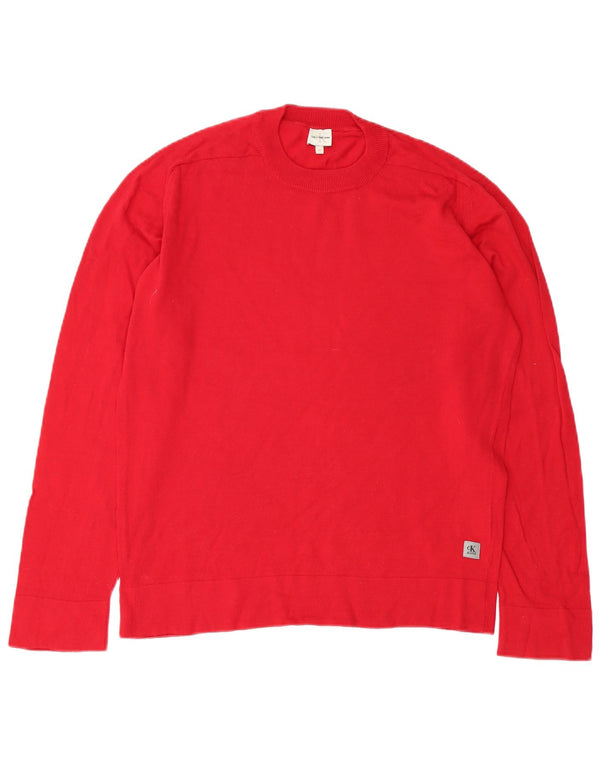 Calvin Klein Jeans Mens Crew Neck Jumper Sweater Medium Red Cotton