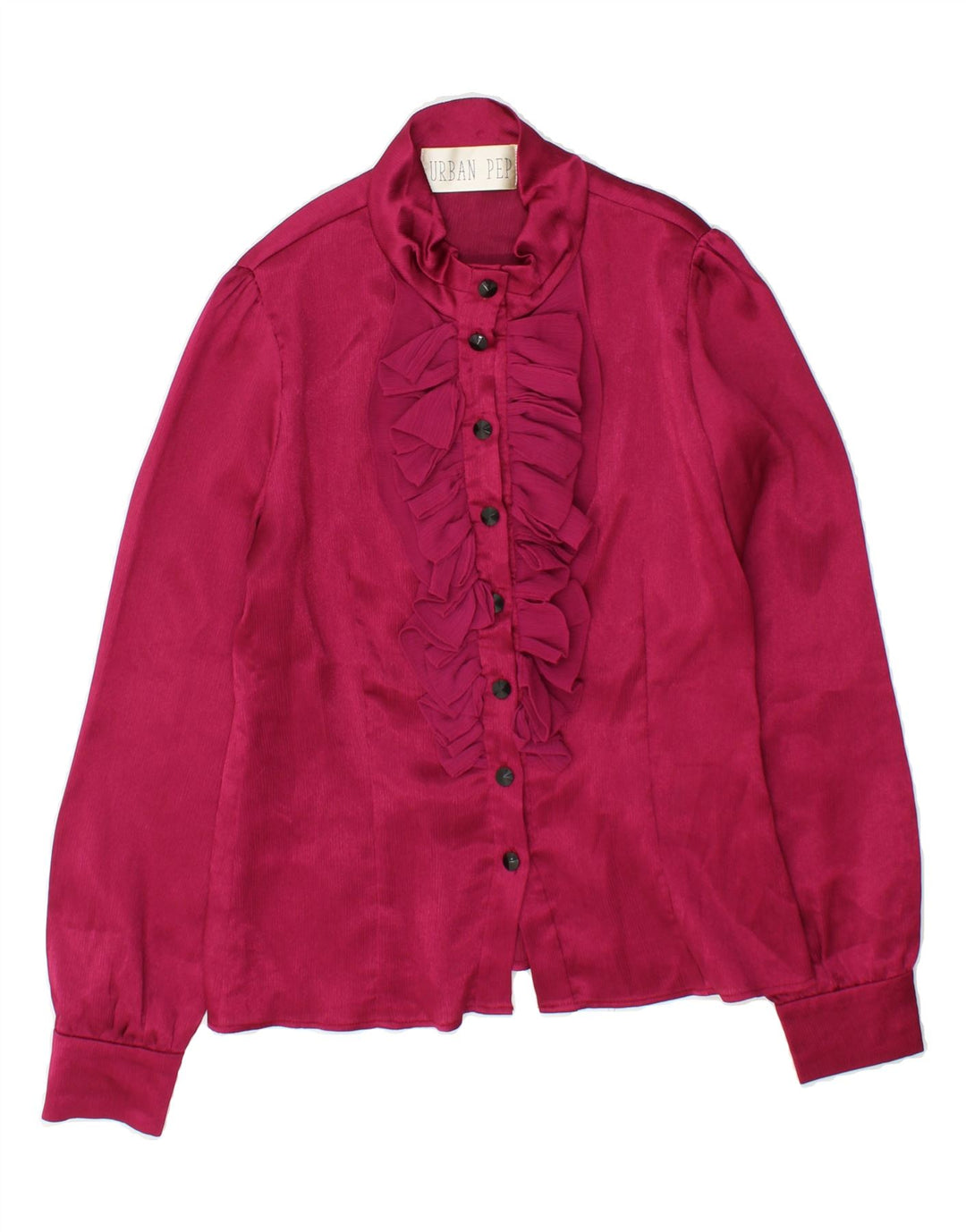 VINTAGE Womens Ruffle Front Shirt Blouse UK 10 Small Pink Vintage Vintage and Second-Hand Vintage from Messina Hembry 