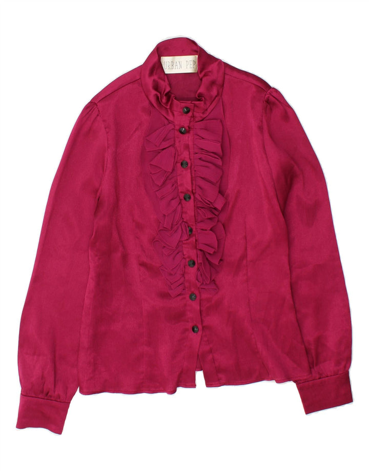 VINTAGE Womens Ruffle Front Shirt Blouse UK 10 Small Pink Vintage Vintage and Second-Hand Vintage from Messina Hembry 