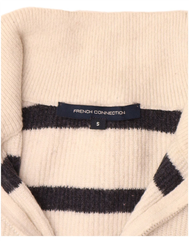 FRENCH CONNECTION Womens Crop Zip Neck Jumper Sweater UK 10 Small White