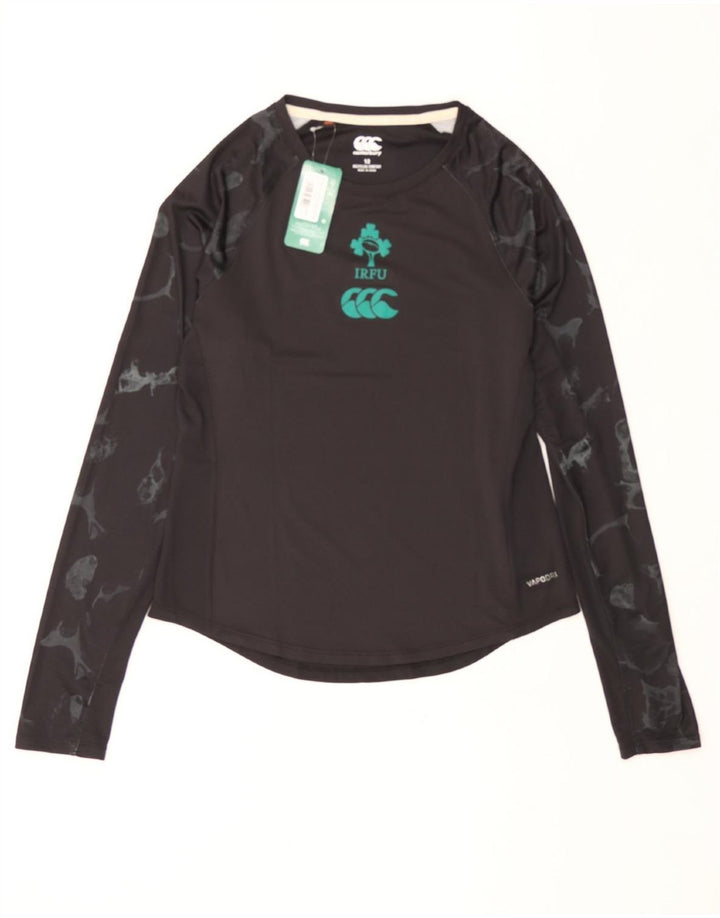 CANTERBURY Womens Graphic Top Long Sleeve UK 12 Medium Black Polyester Vintage Canterbury and Second-Hand Canterbury from Messina Hembry 