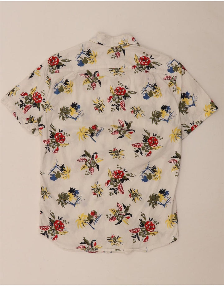J. CREW Mens Flex Short Sleeve Shirt Small White Floral Cotton