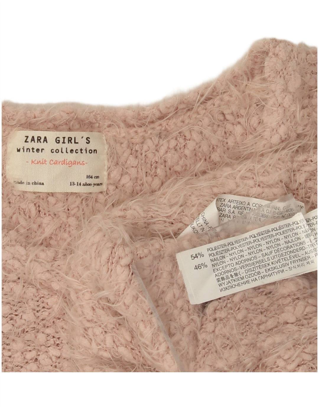 ZARA Girls Cardigan Sweater 13-14 Years Pink Polyester