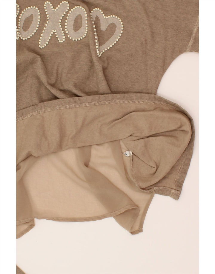 TWIN-SET Womens Graphic Top Long Sleeve UK 14 Medium Beige Vintage Twin-Set and Second-Hand Twin-Set from Messina Hembry 