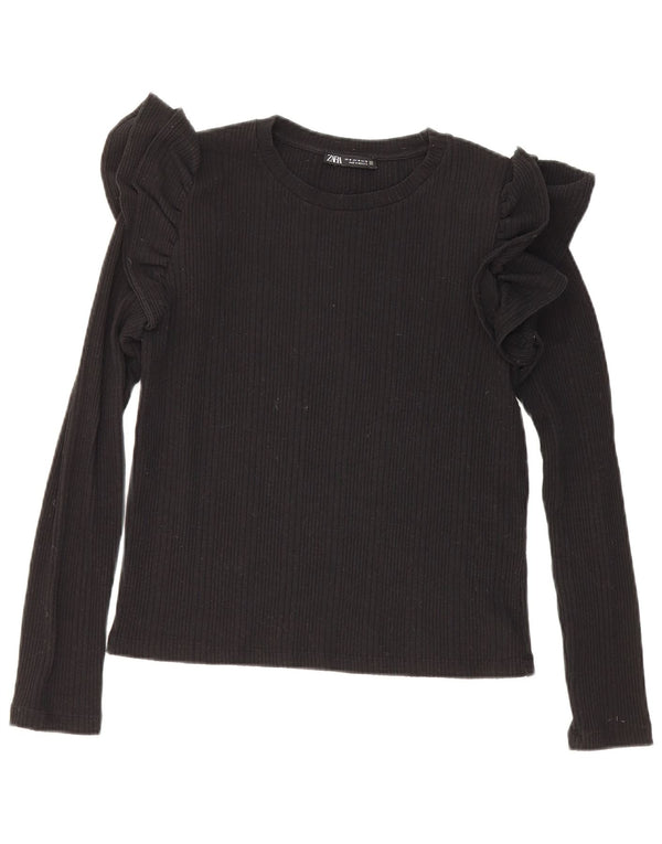 Zara Womens Crop Top Long Sleeve UK 12 Medium Black