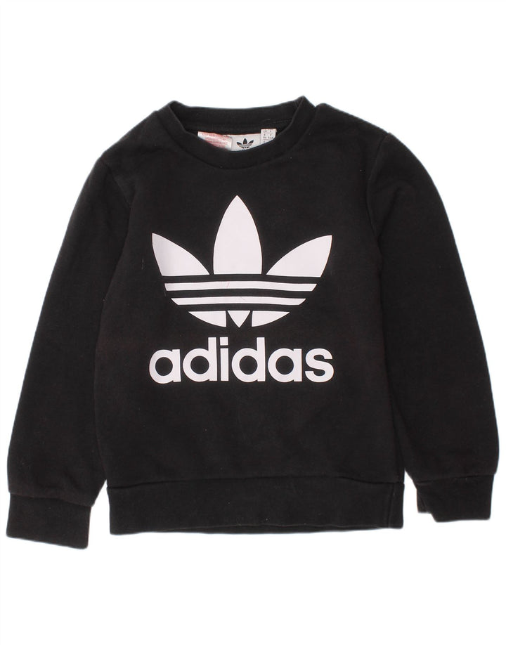ADIDAS Boys Graphic Sweatshirt Jumper 5-6 Years Black Cotton