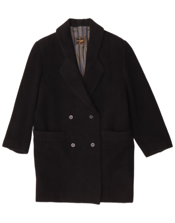 Trussardi Jeans Womens Double Breasted Coat IT 42 Medium Black Virgin Wool