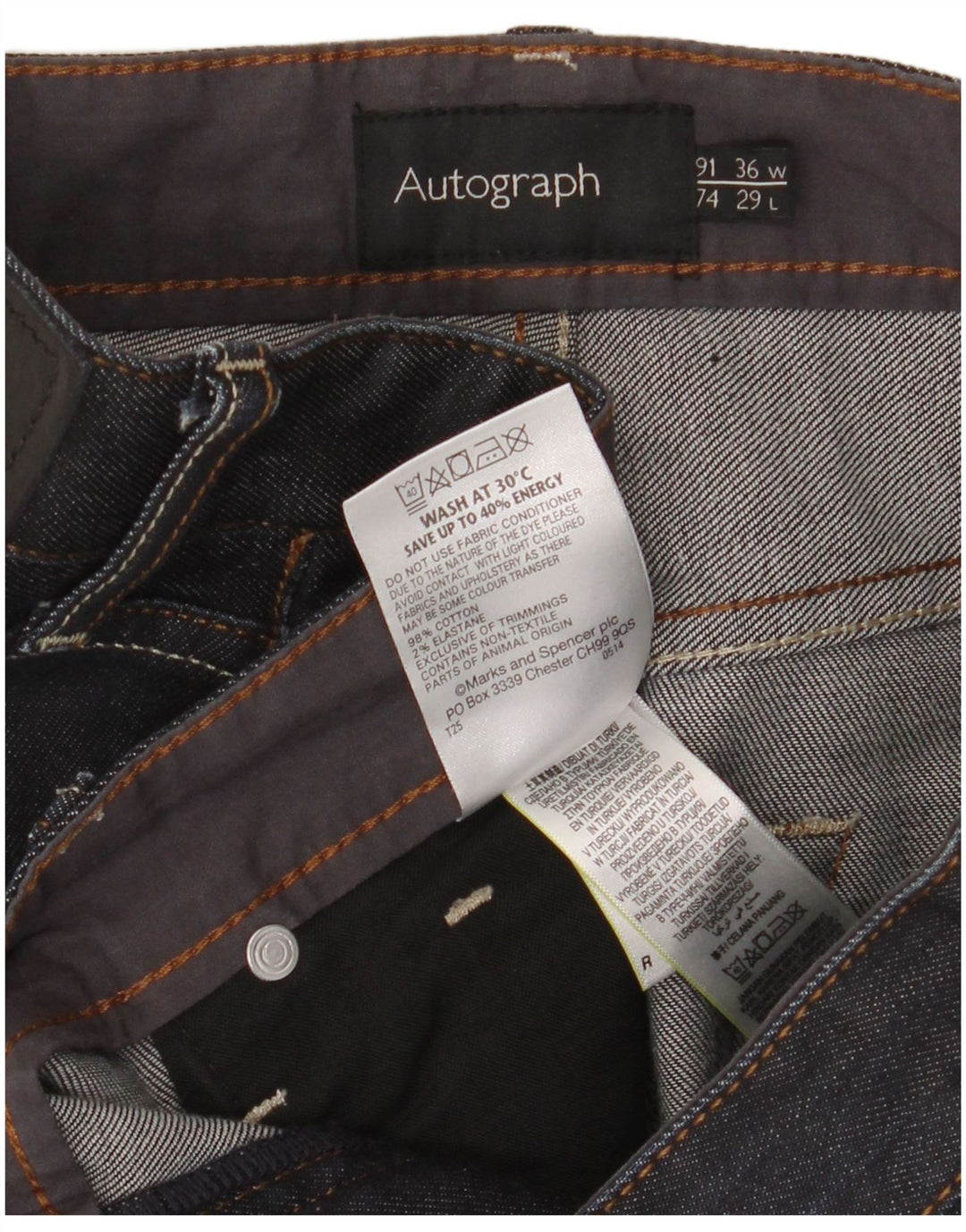 Marks & Spencer Mens Autograph Straight Jeans W36 L29 Navy Blue Cotton