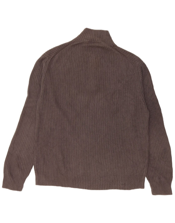 CALVIN KLEIN Mens Zip Neck Jumper Sweater Large Grey Cotton