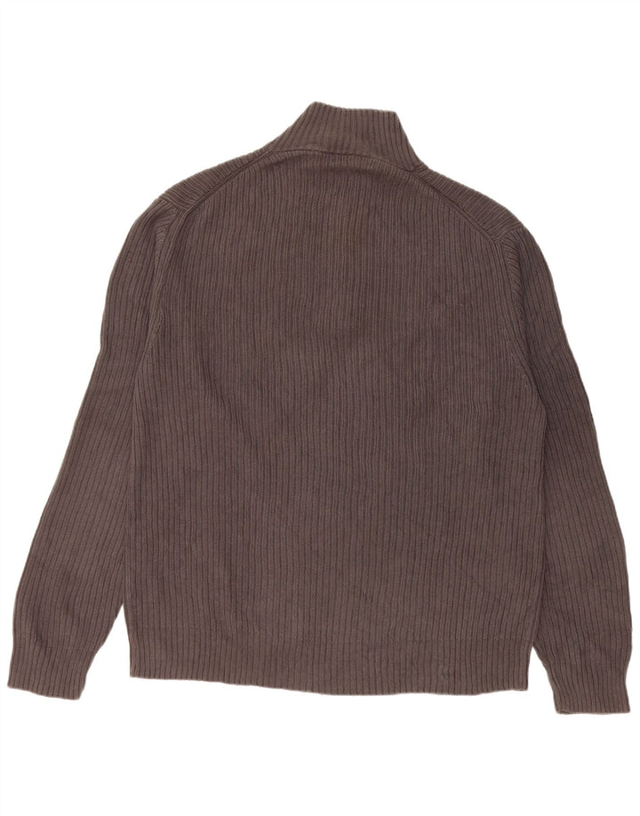 CALVIN KLEIN Mens Zip Neck Jumper Sweater Large Grey Cotton