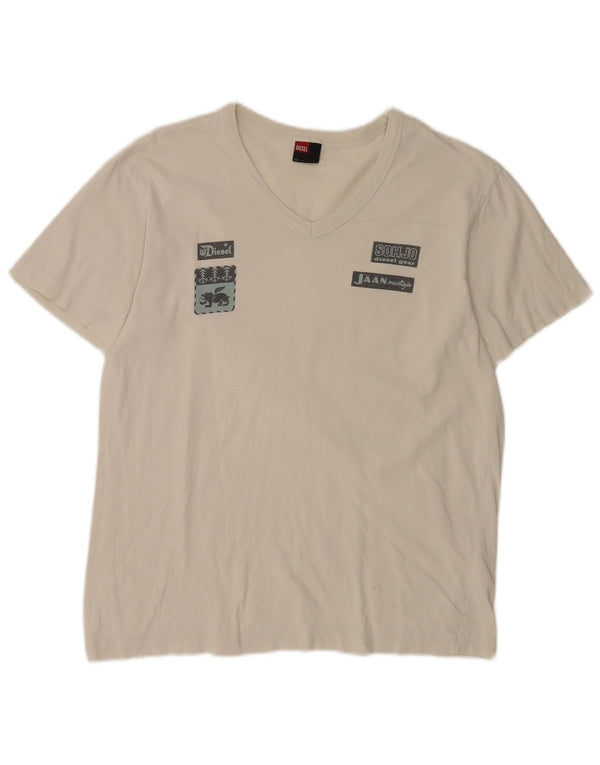 Diesel Mens Graphic T-Shirt Top Medium White Cotton